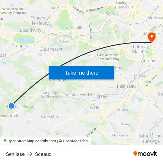 Senlisse to Sceaux map