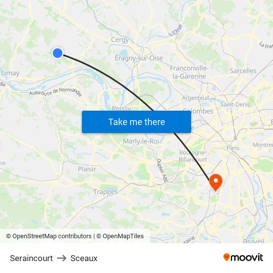 Seraincourt to Sceaux map