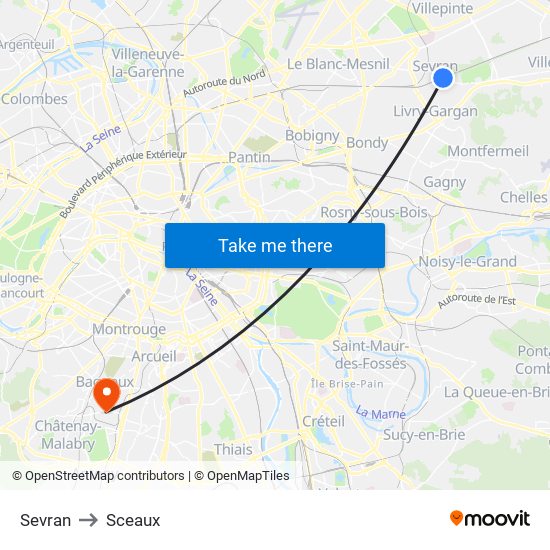 Sevran to Sceaux map