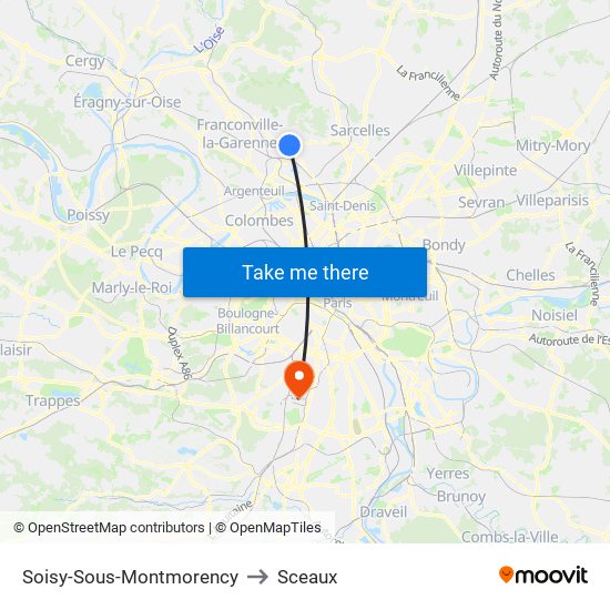 Soisy-Sous-Montmorency to Sceaux map