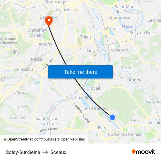 Soisy-Sur-Seine to Sceaux map