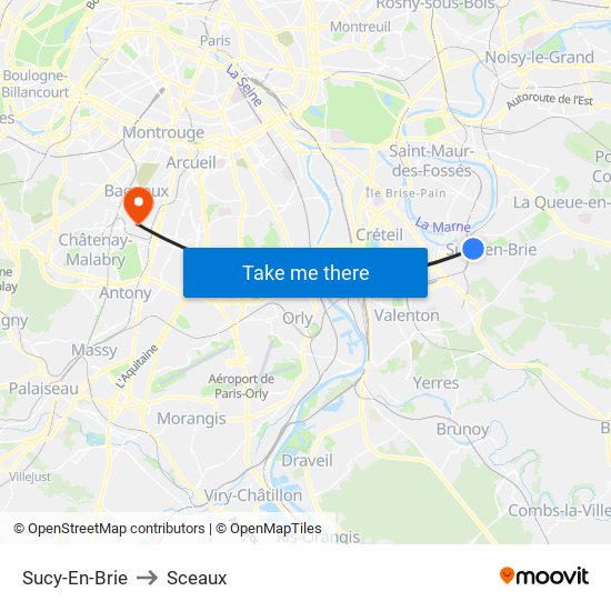 Sucy-En-Brie to Sceaux map