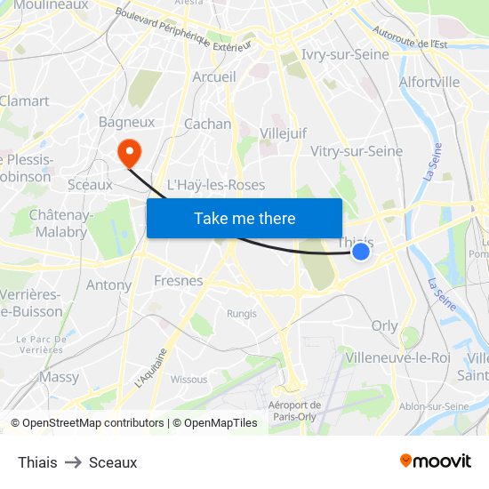 Thiais to Sceaux map