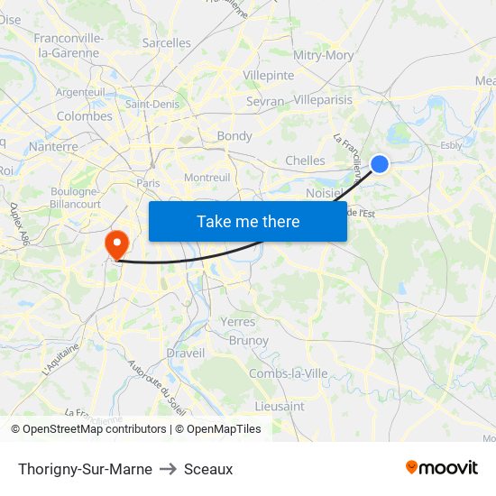 Thorigny-Sur-Marne to Sceaux map