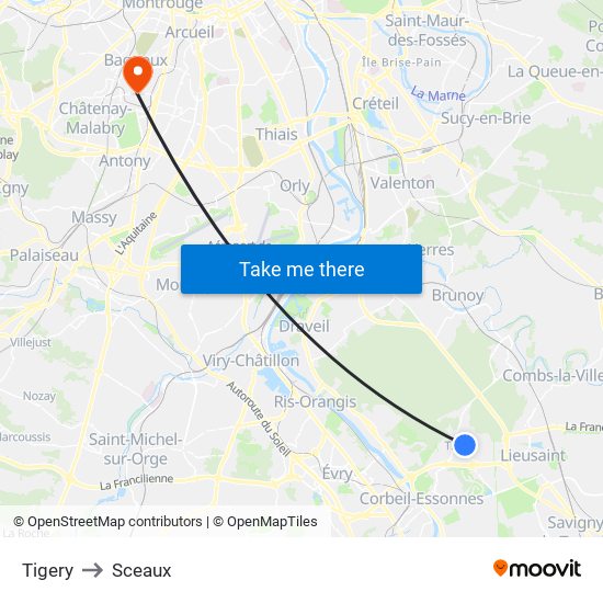 Tigery to Sceaux map