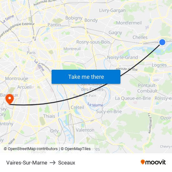 Vaires-Sur-Marne to Sceaux map