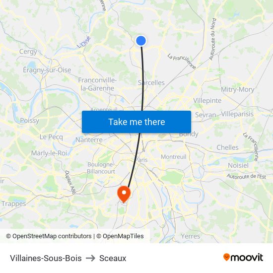 Villaines-Sous-Bois to Sceaux map