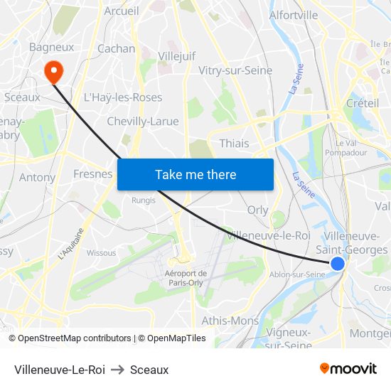 Villeneuve-Le-Roi to Sceaux map