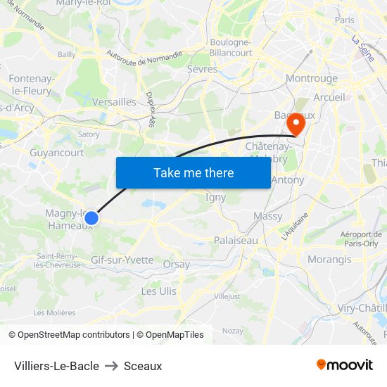 Villiers-Le-Bacle to Sceaux map