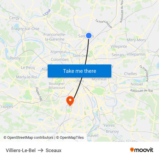 Villiers-Le-Bel to Sceaux map