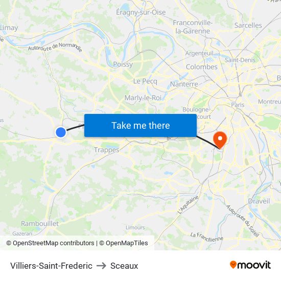 Villiers-Saint-Frederic to Sceaux map