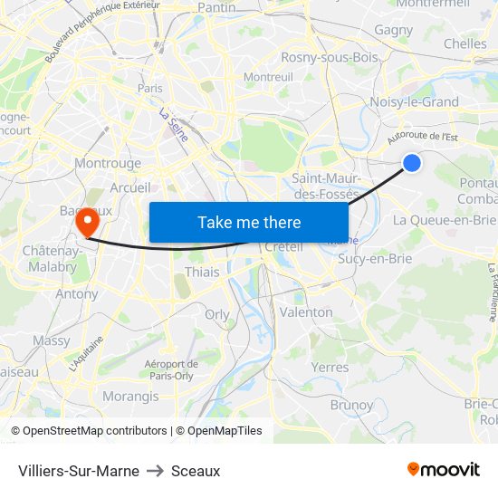 Villiers-Sur-Marne to Sceaux map