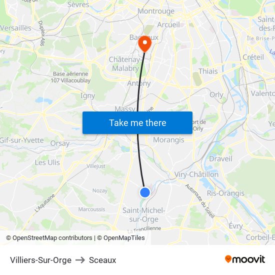 Villiers-Sur-Orge to Sceaux map