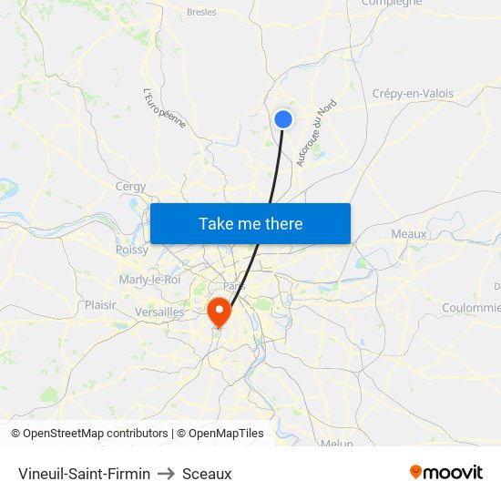 Vineuil-Saint-Firmin to Sceaux map