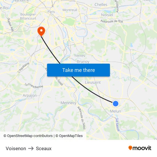 Voisenon to Sceaux map