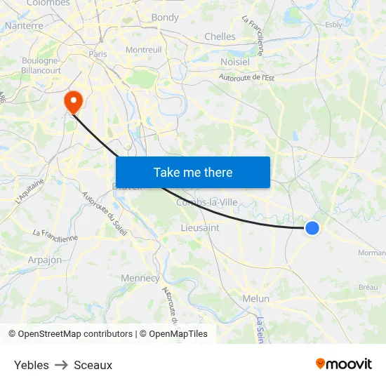 Yebles to Sceaux map