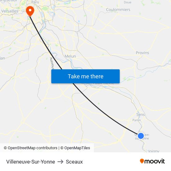 Villeneuve-Sur-Yonne to Sceaux map