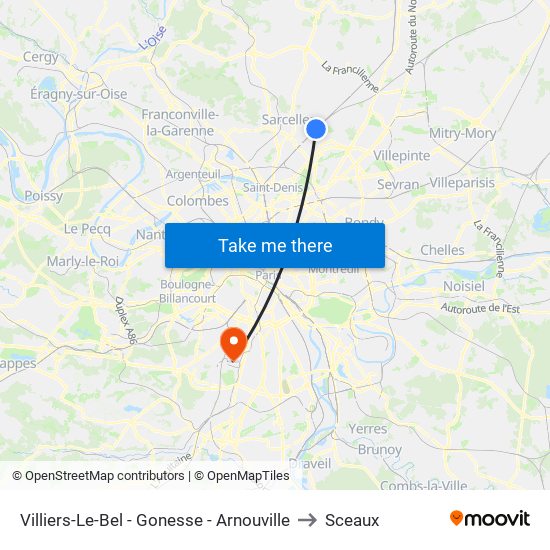 Villiers-Le-Bel - Gonesse - Arnouville to Sceaux map