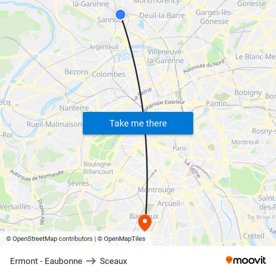 Ermont - Eaubonne to Sceaux map