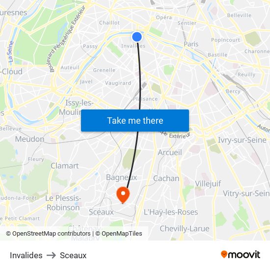 Invalides to Sceaux map