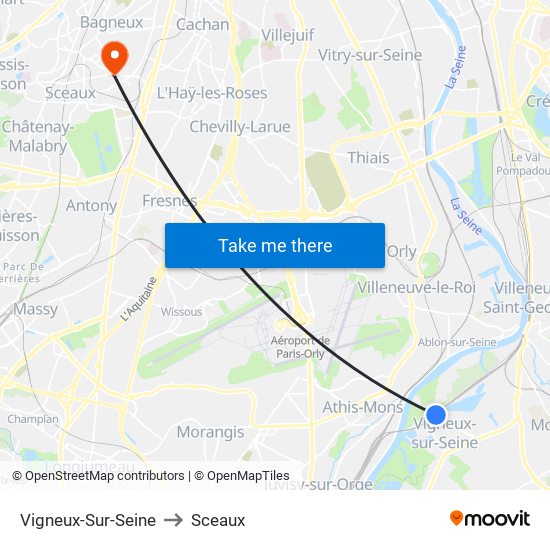 Vigneux-Sur-Seine to Sceaux map