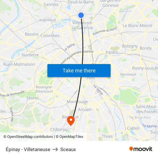 Épinay - Villetaneuse to Sceaux map