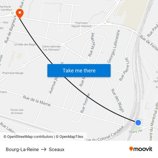 Bourg-La-Reine to Sceaux map