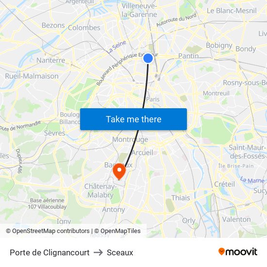 Porte de Clignancourt to Sceaux map