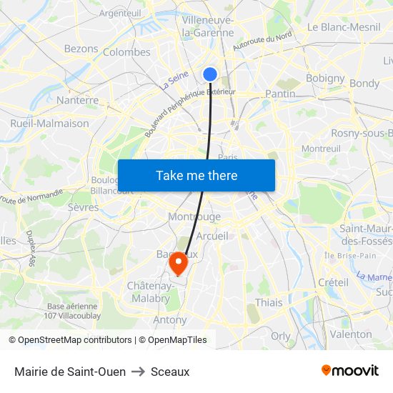 Mairie de Saint-Ouen to Sceaux map