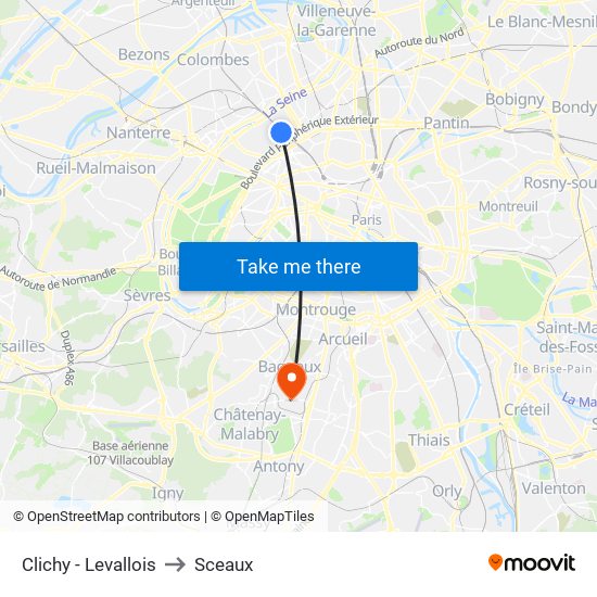 Clichy - Levallois to Sceaux map
