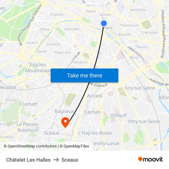 Châtelet Les Halles to Sceaux map