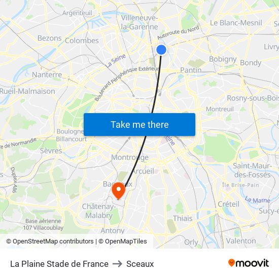 La Plaine Stade de France to Sceaux map
