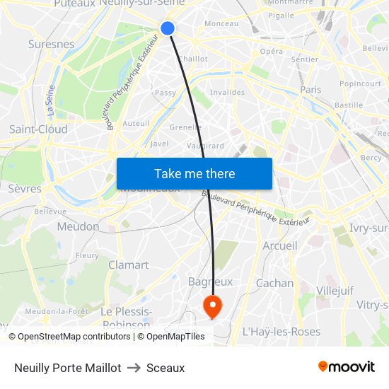 Neuilly Porte Maillot to Sceaux map