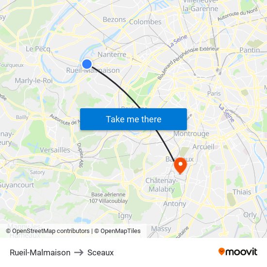 Rueil-Malmaison to Sceaux map