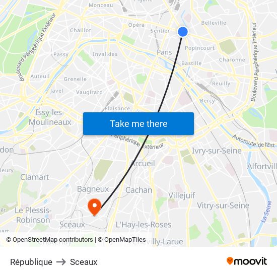 République to Sceaux map