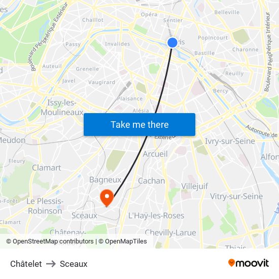 Châtelet to Sceaux map
