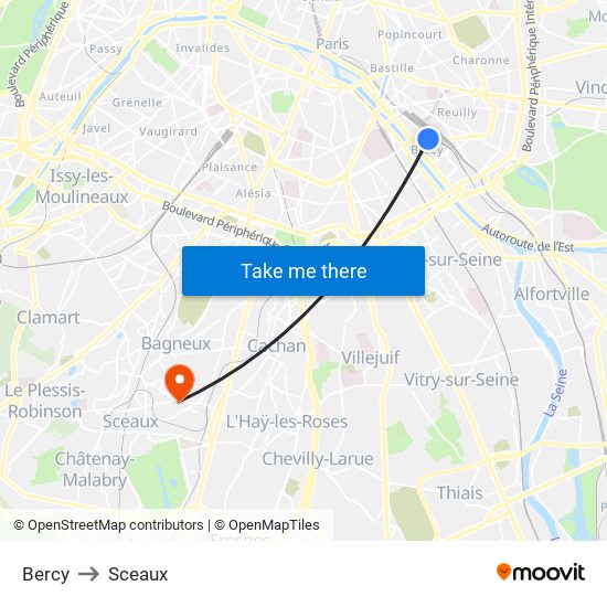 Bercy to Sceaux map