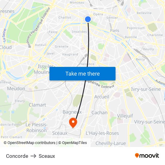 Concorde to Sceaux map