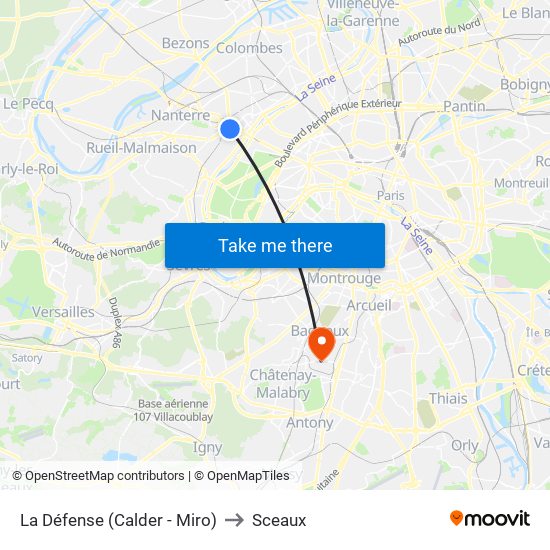 La Défense (Calder - Miro) to Sceaux map