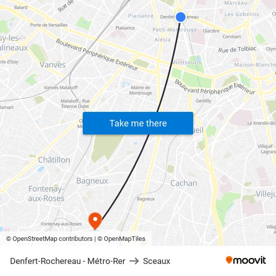 Denfert-Rochereau - Métro-Rer to Sceaux map