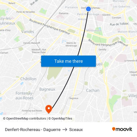 Denfert-Rochereau - Daguerre to Sceaux map