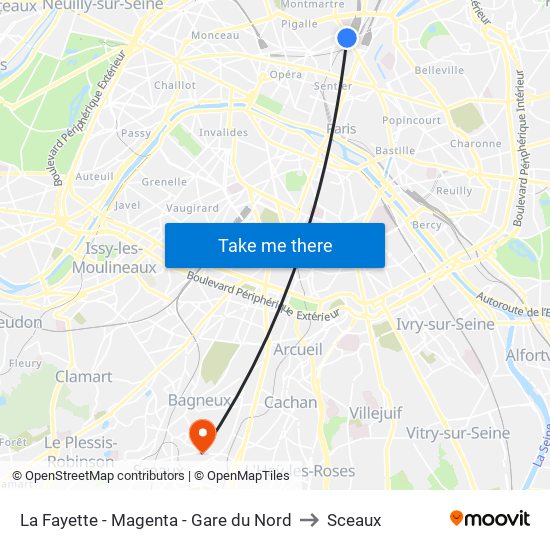 La Fayette - Magenta - Gare du Nord to Sceaux map