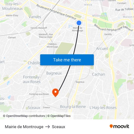 Mairie de Montrouge to Sceaux map