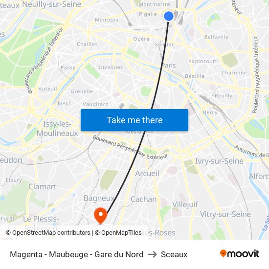 Magenta - Maubeuge - Gare du Nord to Sceaux map