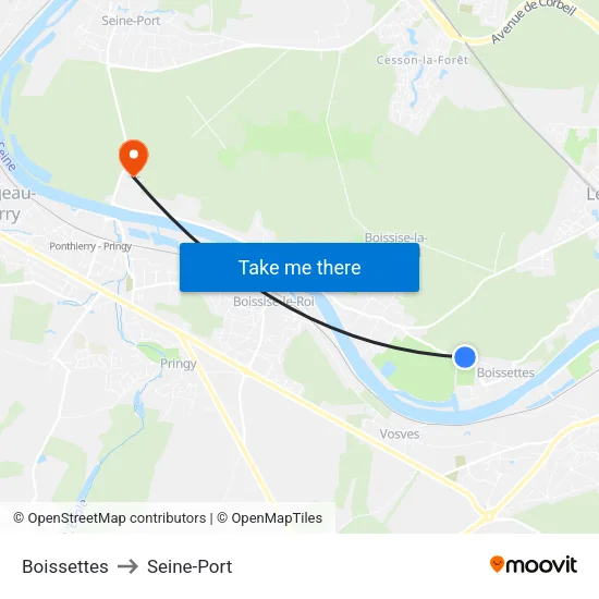 Boissettes to Seine-Port map