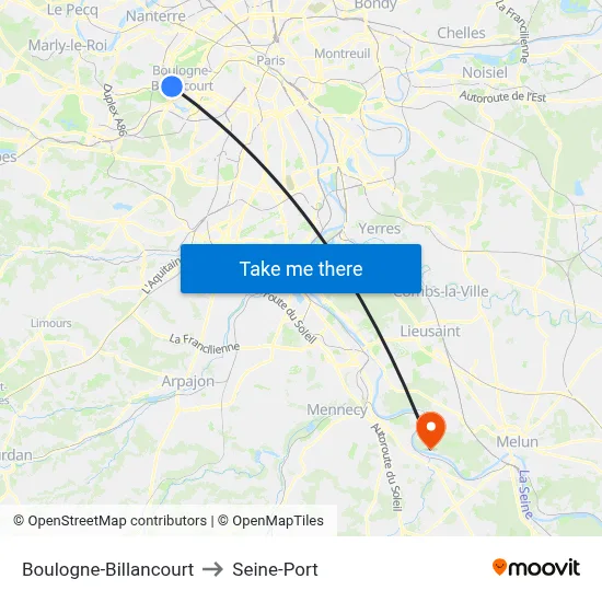Boulogne-Billancourt to Seine-Port map