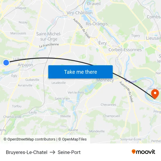 Bruyeres-Le-Chatel to Seine-Port map