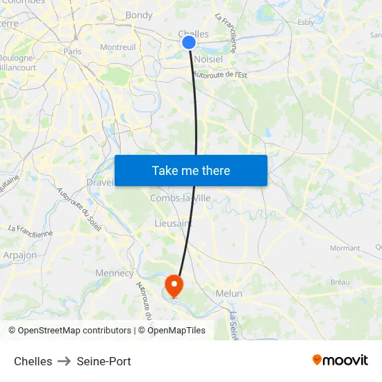 Chelles to Seine-Port map