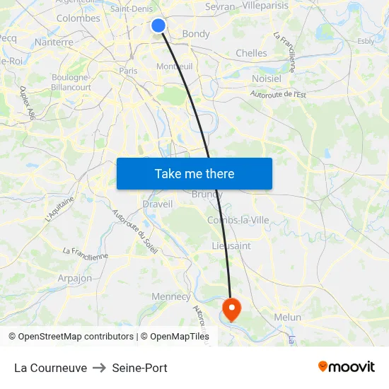 La Courneuve to Seine-Port map