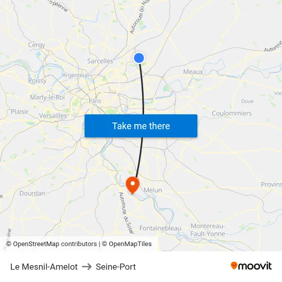 Le Mesnil-Amelot to Seine-Port map